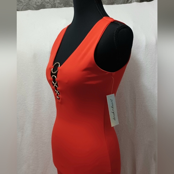 NWT Rings of Heart Red Peekaboo Bodycon Dress Size Small by Derek Heart - Picture 2 of 7